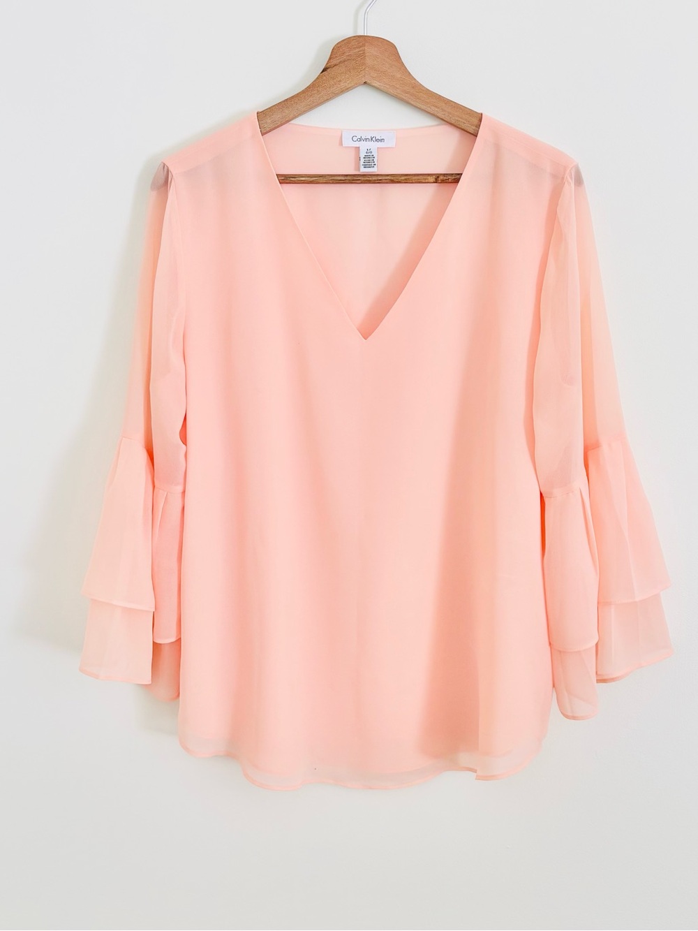 Calvin Klein V-Neck Chiffon Blouse in Peach